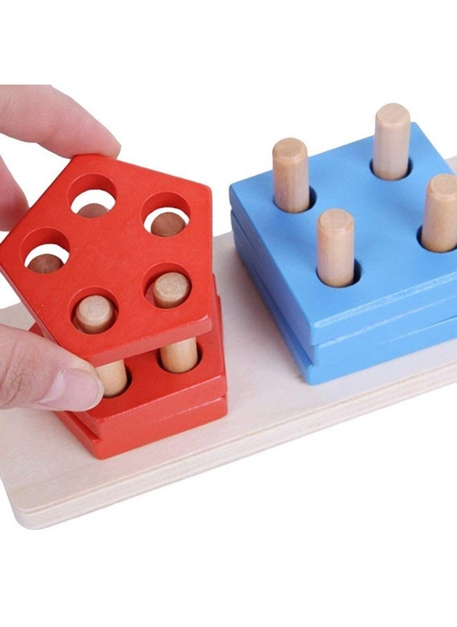 E Shopping e shopping wooden geometric shape matching 5 column blocks educational & learning toys,wooden geometric shape sorter puzzle (Multi color,Pack of 21 Pcs)  - Image 2
