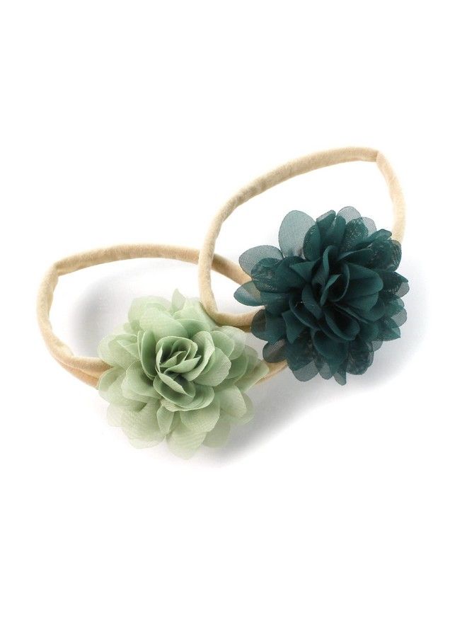 My Lello Baby Girl Rounded Petal Chiffon Flower Nylon Elastic Headbands Set 2Pcs Small Light Sage/Hunter Green - Image 1