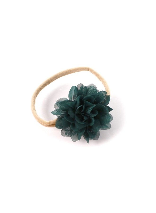 My Lello Baby Girl Rounded Petal Chiffon Flower Nylon Elastic Headbands Set 2Pcs Small Light Sage/Hunter Green - Image 3