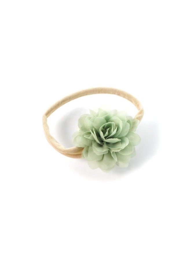 My Lello Baby Girl Rounded Petal Chiffon Flower Nylon Elastic Headbands Set 2Pcs Small Light Sage/Hunter Green - Image 4