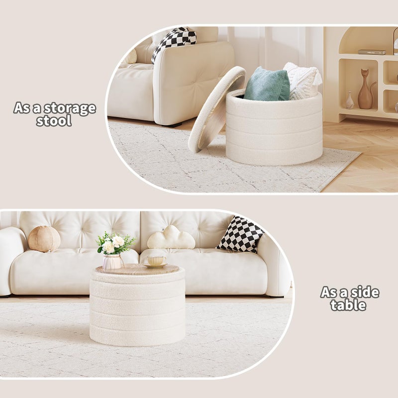 PINPLUS Round Ottoman with Stroage, Boucle Storage, Foot Stool Foldable Coffee Table Ottoman for Living Room, Bedroom, Dorm (White) - Image 4