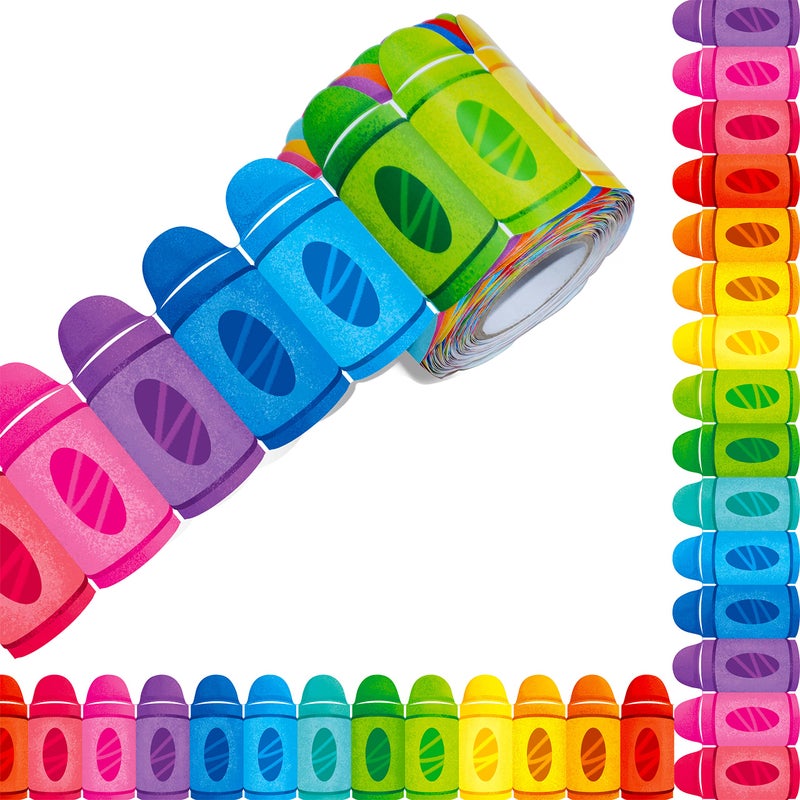 ERKE 60 Feet Bulletin Board Borders, Colorful Crayon Die-Cut Rolled Border Trim Decoration Borders for School, Classroom & Offices - Image 1