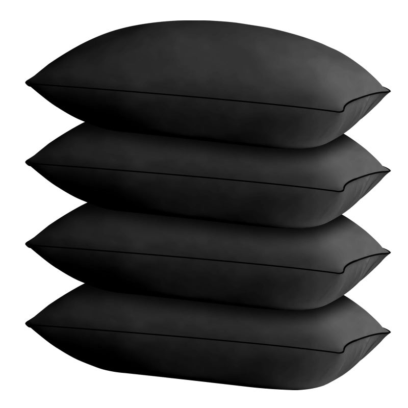 HIMOON Bed Pillows for Sleeping 4 PackKing Size Cooling Pillows Set of 4Topend Microfiber Cover for Side Stomach Back SleepersBlack