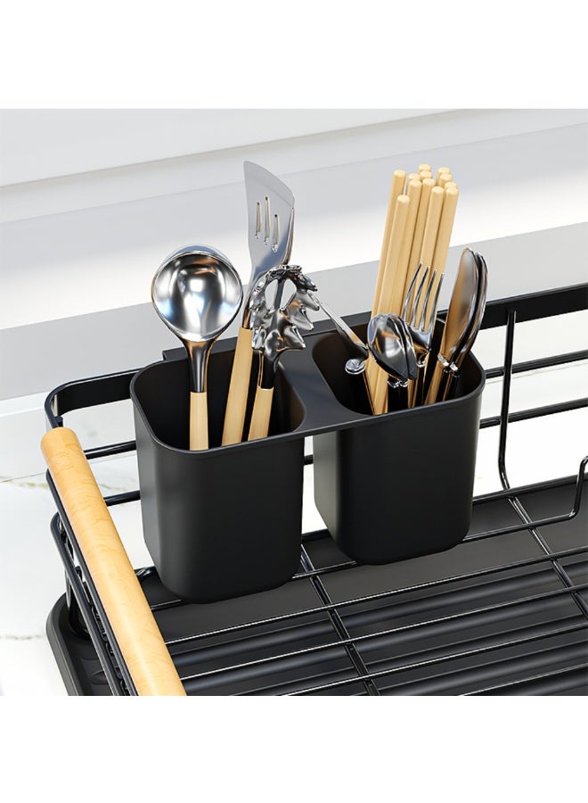 Stainless Steel Dish Drying Rack for Kitchen Counter, Large Capacity Sink Organizer with Cutlery Holder and Removable Drip Tray, Rustproof Dish Drainer for Plates, Bowls, Cups & Utensils, No Assembly Required, Easy to Clean, Black - Image 3