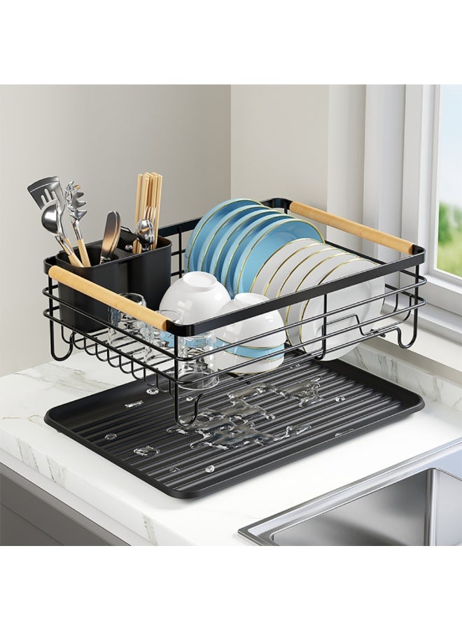 Stainless Steel Dish Drying Rack for Kitchen Counter, Large Capacity Sink Organizer with Cutlery Holder and Removable Drip Tray, Rustproof Dish Drainer for Plates, Bowls, Cups & Utensils, No Assembly Required, Easy to Clean, Black - Image 2