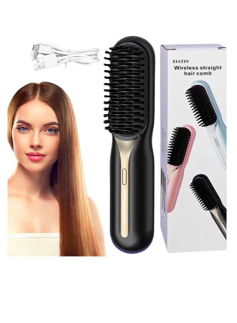 ARGT فرشاة فرد الشعر المحمولة بدون سلك، مشط فرد مصغر للسفر، قابلة للشحن عبر USB، مشط ساخن بأيونات سلبية للرجال والنساء، أداة تصفيف شعر خفيفة وآمنة، سوداء - Image 1