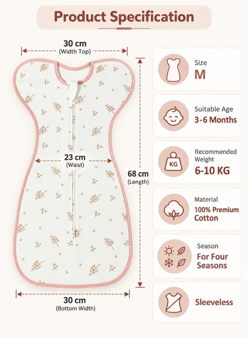 insular Baby Swaddle Blanket Sack with Arms Free Design, Transition to Arm Freedom Wearable for Newborn Girl and Boy, Medium 100% Breathable Cotton 3-6Months - Image 3