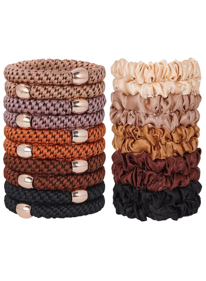 Raicegs 20Pcs Thick Hair Ties & Silk Scrunchies Set for Women Satin Hair Scrunchies Elastic Hair Ties for Thick Hair Braided No Damage Ponytail Holders Hair Accessories for Women - Image 1