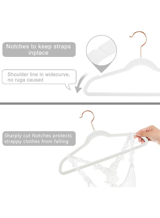 MIZGI Premium Kids Velvet Hangers (Pack of 50) 14" Wide with Copper Rose Gold Hooks, Space Saving, Nonslip Huggable Closet Hangers for Petite Junior Children's Skirt Dress Pants, Clothes Hangers - Image 3