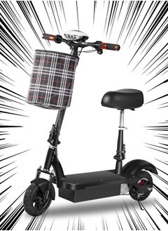 Favarey Foldable ScooterElectric Kick Scooter 24V With Seats and Keys, Commuter E-Scooter with Front Light, Max Speed 20-30 KM, Electric Scooter With Charger, 8"Black  - Image 1