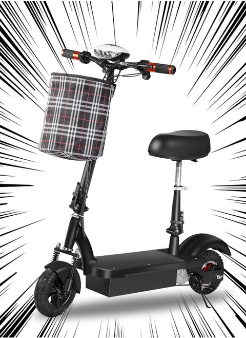 Foldable ScooterElectric Kick Scooter 24V With Seats and Keys, Commuter E-Scooter with Front Light, Max Speed 20-30 KM, Electric Scooter With Charger, 8"Black