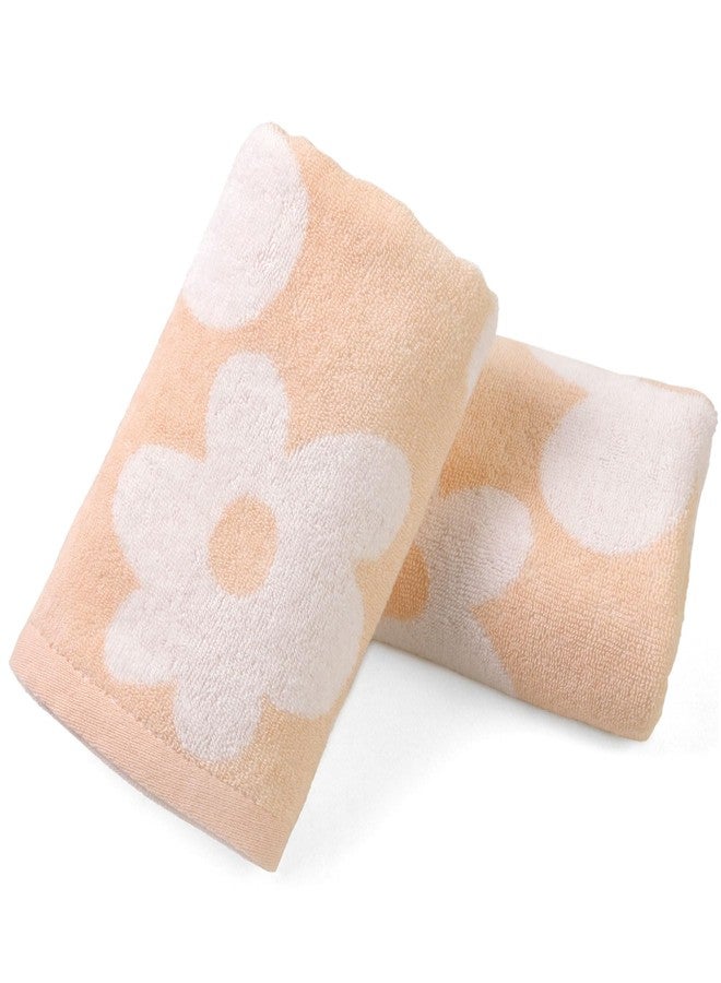 Jacquotha Floral Hand Towels for Bathroom - 2 Pack Cotton Face Towels 13" x 28", Soft Decorative with Cute Daisy Prints for Guest Room, Kitchen Decor, Pale Peach - Image 1