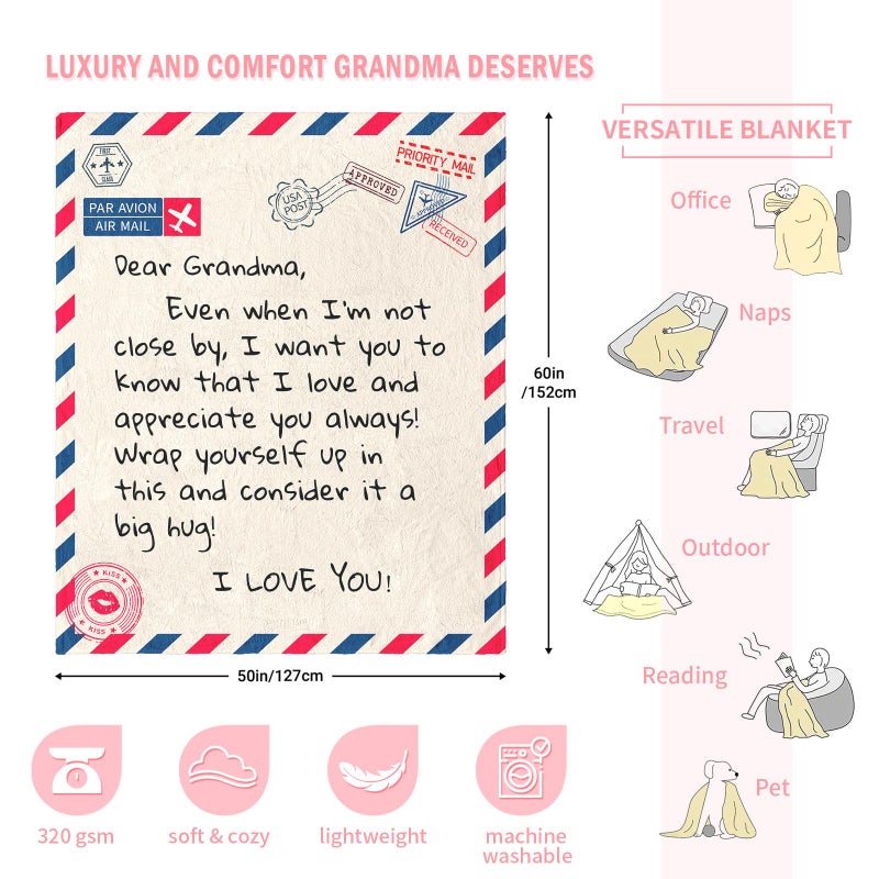 Yufrtck Grandma Gifts  Valentines Day Birthday Gifts for Grandma  Gift Ideas for Grandma  Grandmother Gifts Throw Blanket 60"" x 50""  Presents for Grandma from Granddaughter/Grandson/Grandkids/Grandchildren - Image 4
