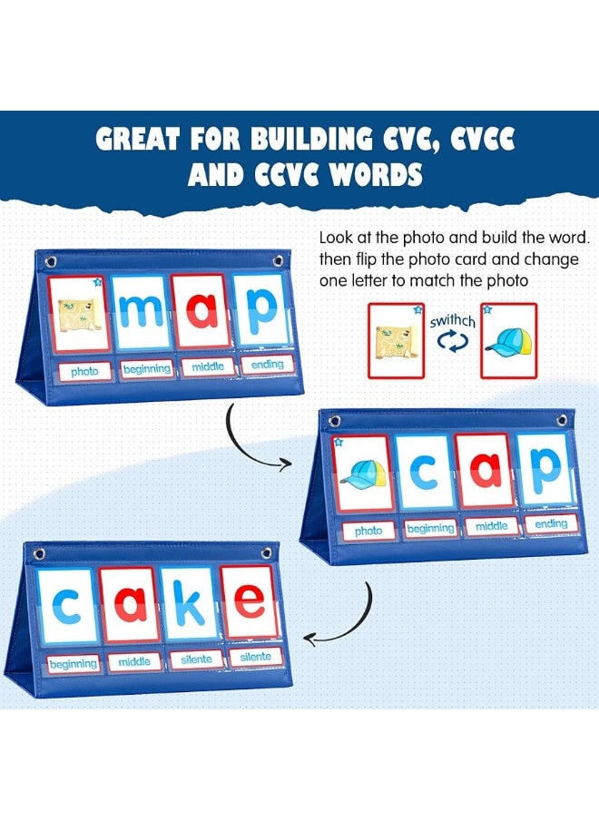 KIKIGOAL - KIKIGOAL CVC Word Builder Desktop Pocket Chart Tent Cards Kit Phonics Games Flash Cards for Preschool Kindergarten Classroom Spelling Educational Toy for Kids Autism Special Education - Image 1