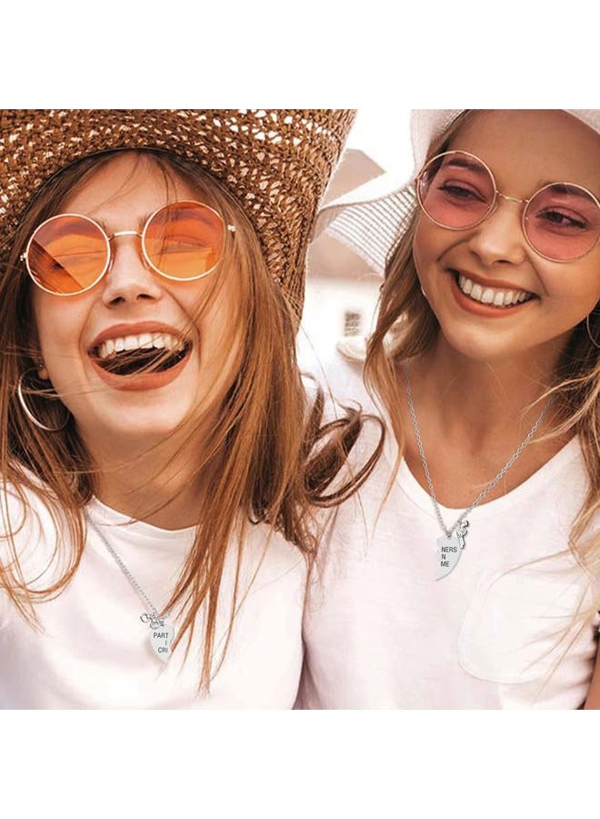 MJartoria Best Friend Necklaces BFF Necklace for 2 Friendship Valentines Day Gifts Matching Heart Pendant Necklace Best Friends Forever (Silver, Partners in crime) - Image 2