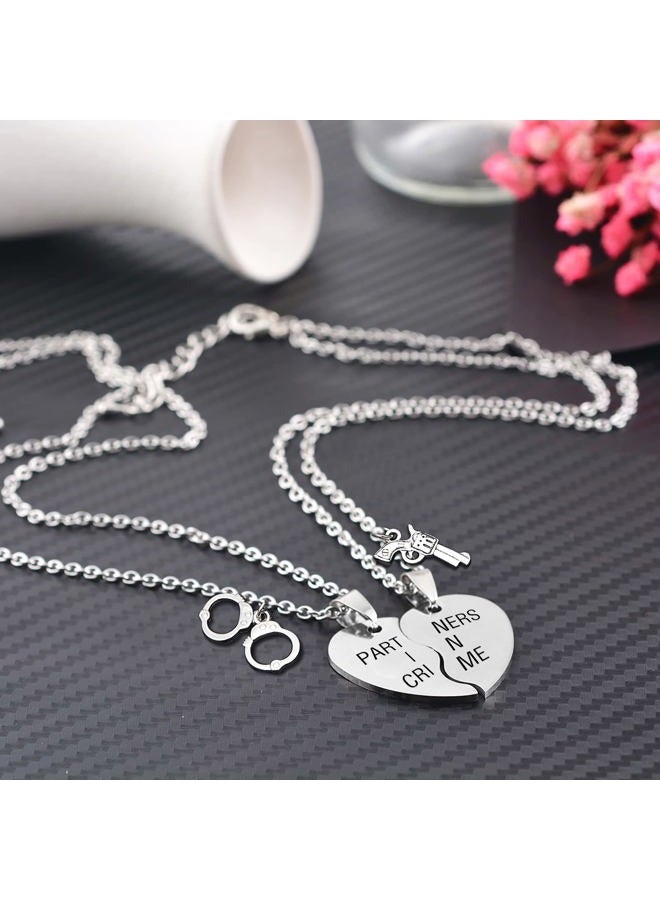 MJartoria Best Friend Necklaces BFF Necklace for 2 Friendship Valentines Day Gifts Matching Heart Pendant Necklace Best Friends Forever (Silver, Partners in crime) - Image 4