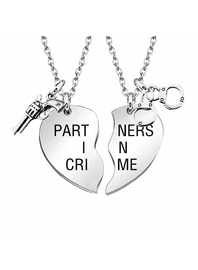 MJartoria Best Friend Necklaces BFF Necklace for 2 Friendship Valentines Day Gifts Matching Heart Pendant Necklace Best Friends Forever (Silver, Partners in crime) - Image 1