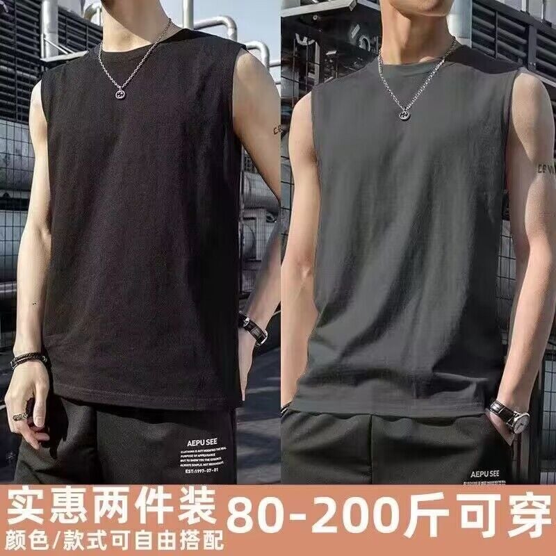 Summer Plus-Size Men'S Tank Top Ins Style Sports Sleeveless Vest T-Shirt Solid Color Base Undershirt Versatile - Image 4