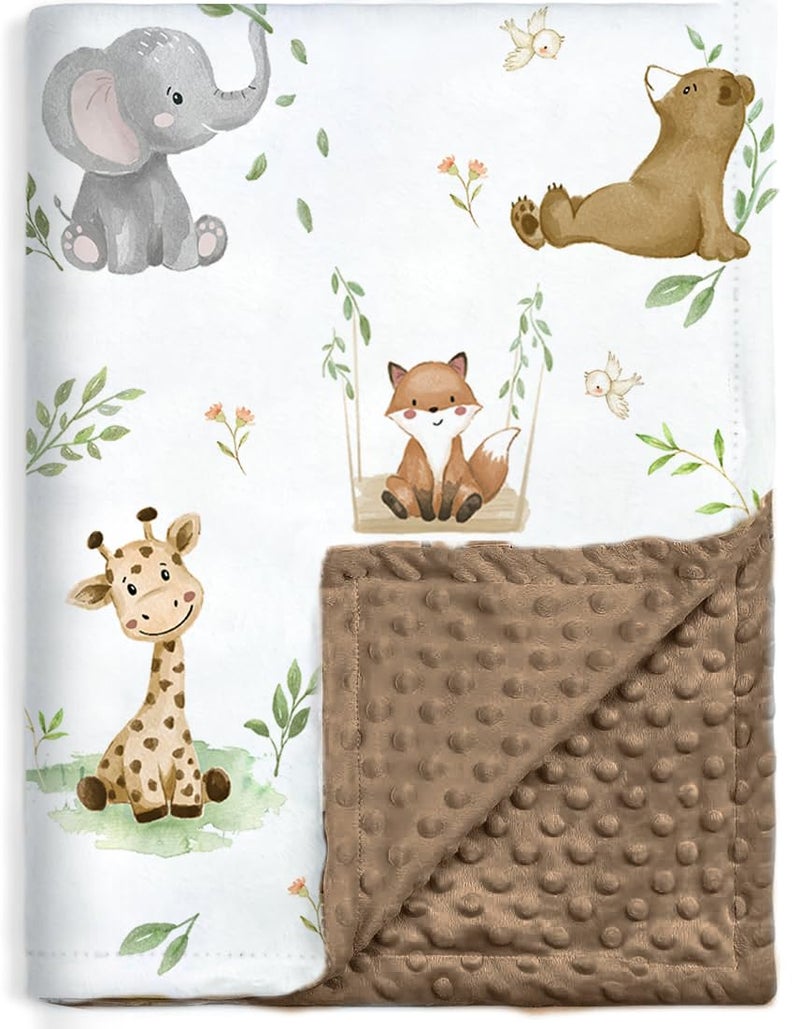 BORITAR Baby Blanket for Boys Girls Soft Plush Minky Fabric with Dotted Backing, Lovely Woodland Design Blanket for Toddler Newborn 30 x 40 Inch(75x100cm) - Image 1