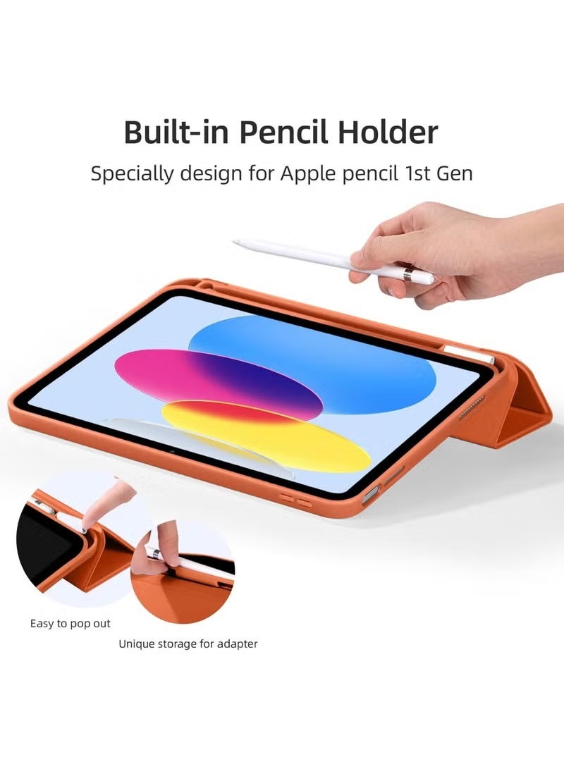 YoYoTech iPad 10th Generation Case 10.9 inch 2022  Kickstand Flip Cover with Magnetic Closure Auto Wake/Sleep funtion having Pencil holder Slot - Orange - Image 4
