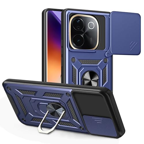 SPAZY CASE® iQOO Z9s Pro 5G / Vivo T3 Pro 5G Back Cover | Heavy Duty Hybrid Case with 360 Degree Rotating Finger Ring Holder + Slider Shutter Camera Protection Case - Blue - Image 1
