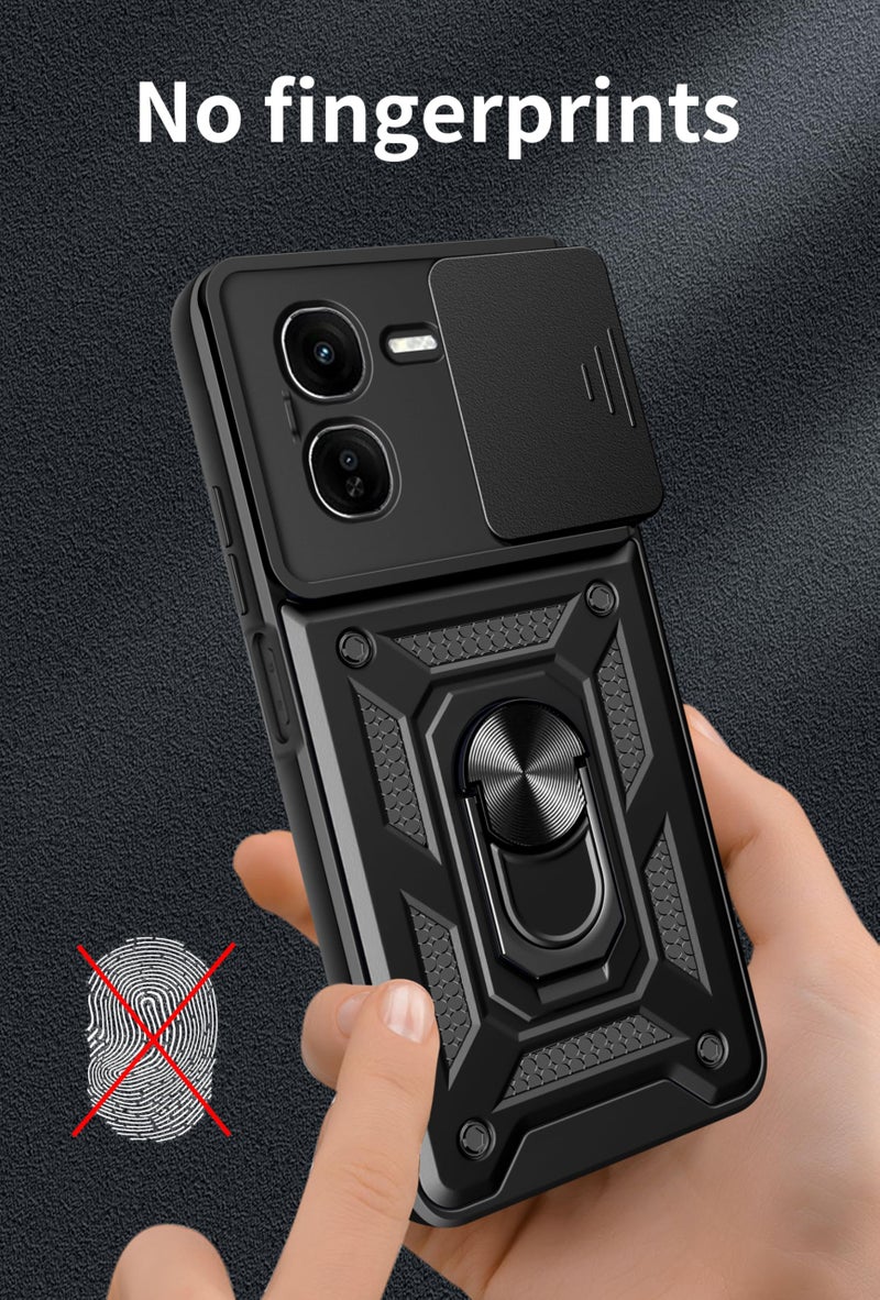 SPAZY CASE® iQOO Z9s Pro 5G / Vivo T3 Pro 5G Back Cover | Heavy Duty Hybrid Case with 360 Degree Rotating Finger Ring Holder + Slider Shutter Camera Protection Case - Blue - Image 3
