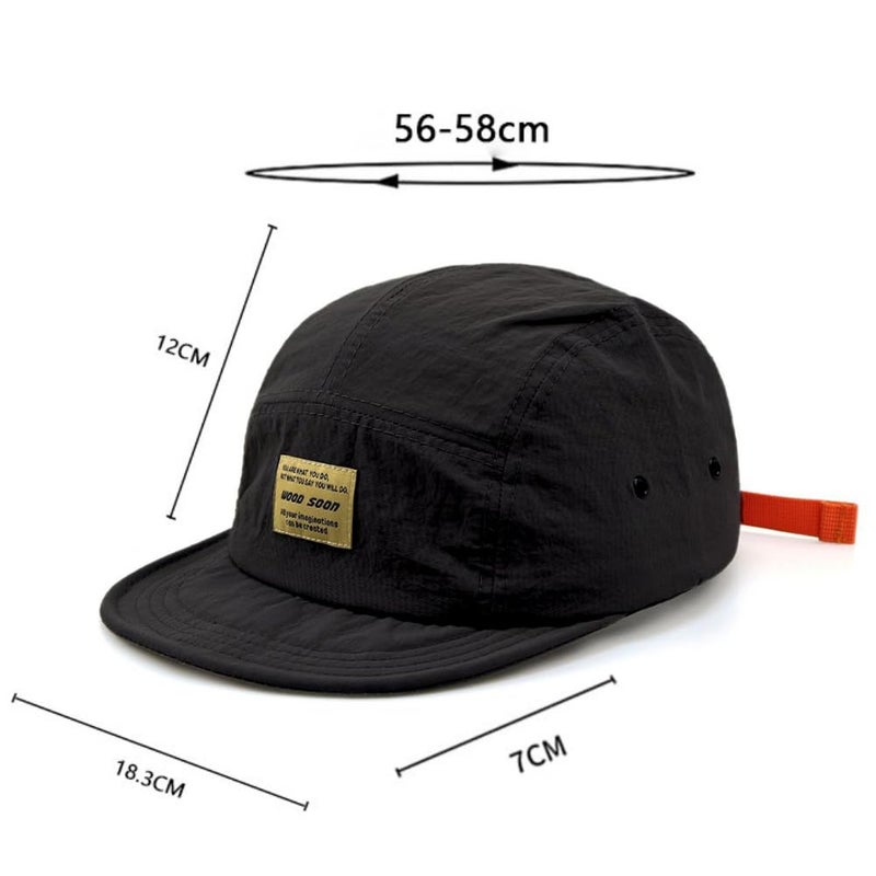 FASHIXD 5 Panel Hat, Short Brim Quick Drying Baseball Cap with Embroidery for Outdoor Sports (US, Alpha, One Size, Black) - Image 2