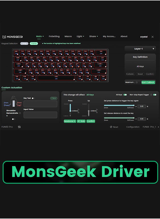 Akko MonsGeek FUN60 Pro Mechanical Keyboard Magnetic Switch 60% Gaming Keyboards Rapid Trigger 0.01mm Tri-modes Single 8K Custom Keyboard