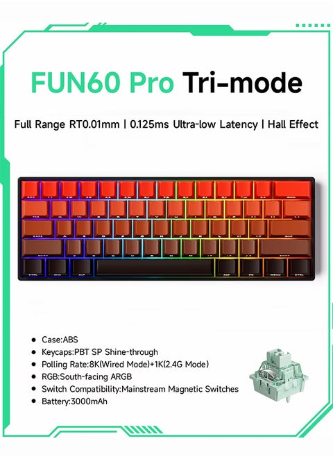 Akko MonsGeek FUN60 Pro Mechanical Keyboard Magnetic Switch 60% Gaming Keyboards Rapid Trigger 0.01mm Tri-modes Single 8K Custom Keyboard