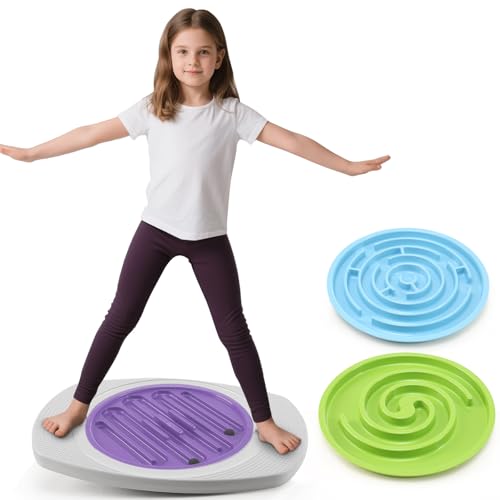 Zozimix Balance Board with Maze for Kids, 20 inch Labyrinth Wobble Board Rocking Seesaw Sensory Training with 2 Balls & 2 Replacement Labyrinth Disks, Non-Slip Pedals Indoor Outdoor for Boys Girls - Image 1
