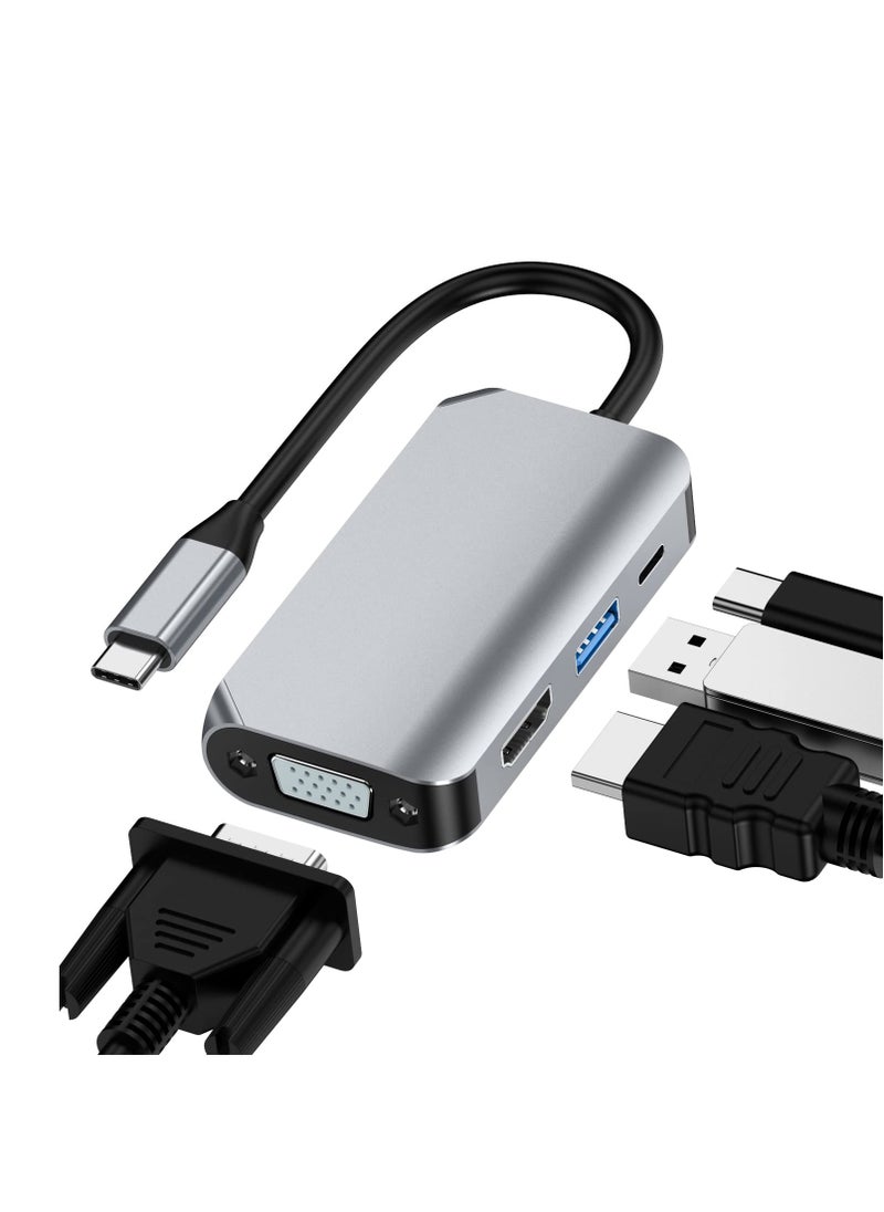 SYOSI محول USB C إلى HDMI VGA 4 في 1 محول USB C إلى HDMI 4K متعدد المنافذ مع منفذ USB 3.0  - Image 1