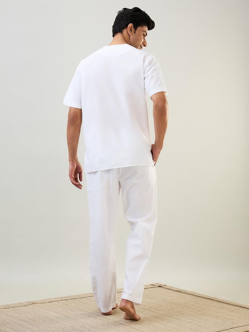 Raymond Sleepz Men Comfort Fit Solid Pattern Cotton Polyester Blend Round Neck Sleepz Kurta Set (Size: M)-AEUA00015-W0 White - Image 2