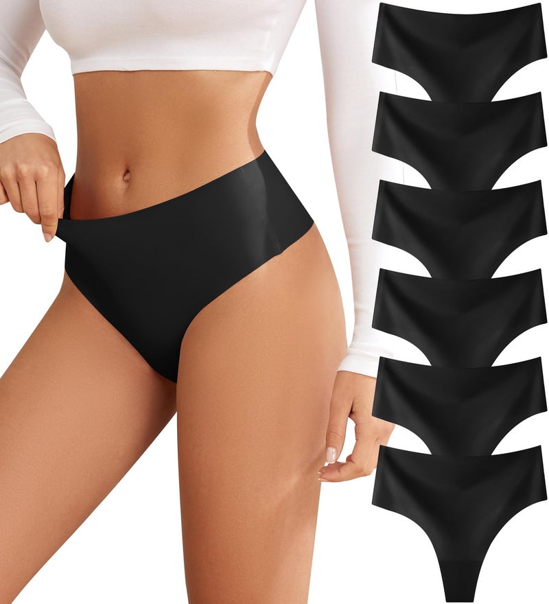 oshkang Thongs for Womens High Waisted Seamless for Women Underwear Sexy Breathable Panties 6 Pack - Image 1