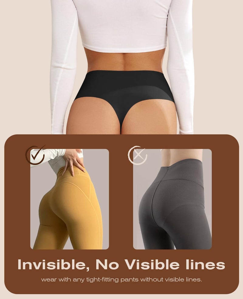 oshkang Thongs for Womens High Waisted Seamless for Women Underwear Sexy Breathable Panties 6 Pack - Image 5