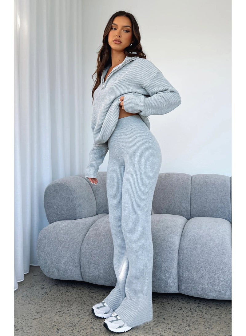 NIBEMINENT Turn-Down Collar Solid Patchwork Outfit, Autumn Winter Women Long Sleeve Matching Sets Knitting Fashion Loose Ladies Suits - Image 2