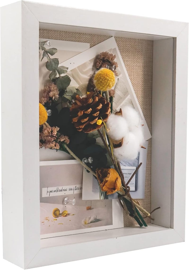 Shadow Box Frames for Crafts 3D Deep White Bouquet Flower Case Picture Memorabilia Memory Wooden Tabletop and Wall Hanging 9x11 - Image 1