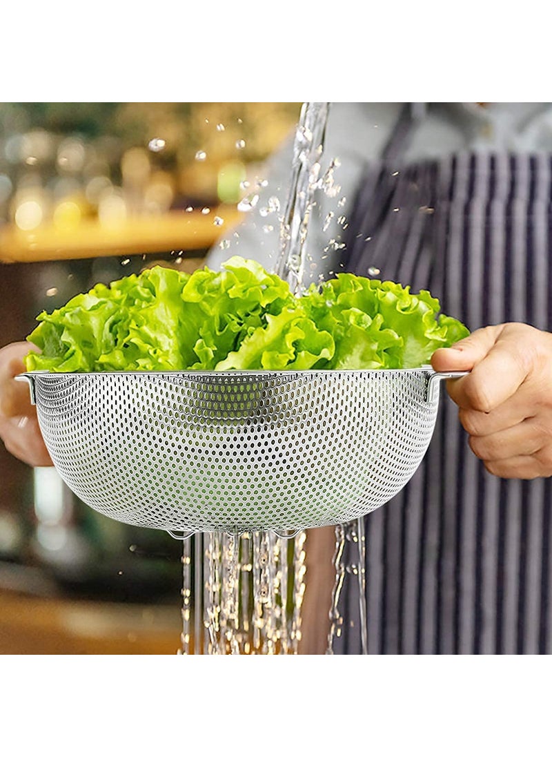 KD ZONE KD ZONE Stainless Steel MicroPerforated 255 cm Colander Kitchen Strainer Sieve with Handle Bowl Pasta Rice Fruit Noodles Vegetable wash Drainer Veggie Washing Bowl Colander  - Image 4