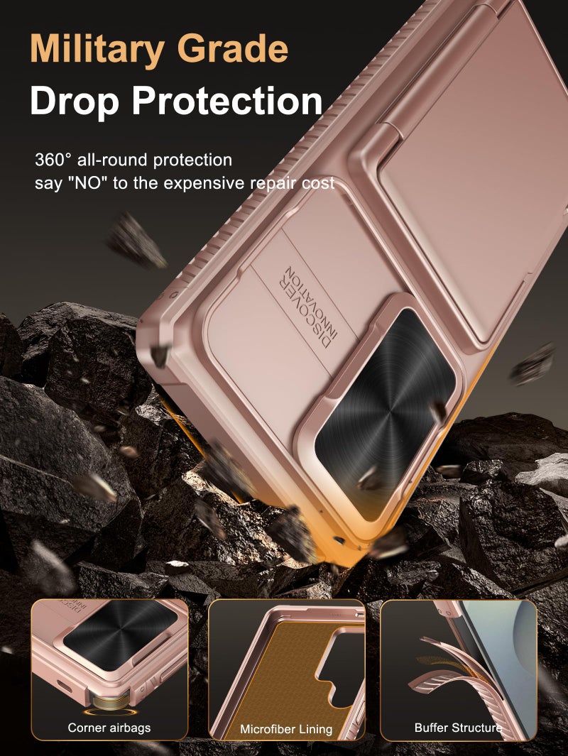 Vihibii for Samsung Galaxy S25 Ultra Case with Card Holder (4 Cards) [RFID Blocking] & Slide Camera Cover, Military Grade Drop Protection, Rugged Back & Silicone Edge Wallet Case, 6.9" 2025, Rose Gold - Image 5