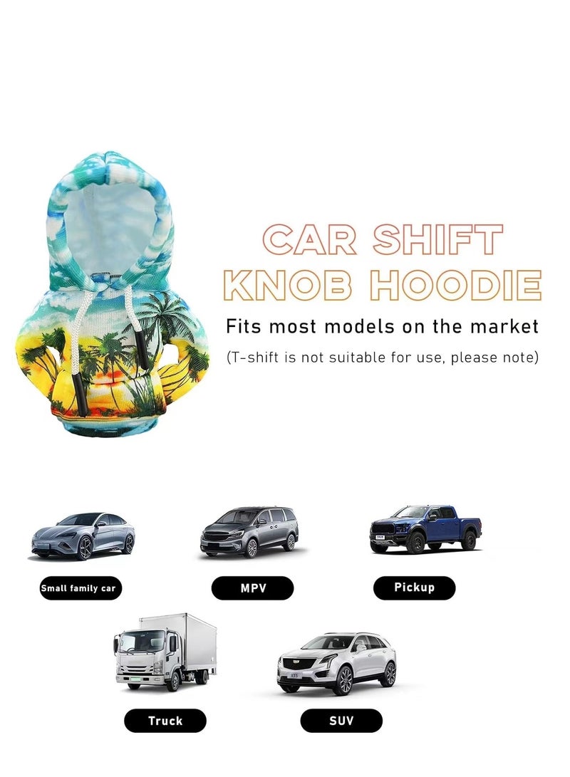 Beauenty 1pc Car Gear Shift Hoodie, Mini Funny Fashionable Automotive Gear Shifter Cover, Winter Warm Car Shift Knob Sweater Protector, Universal Interior Car Accessories for Decoration (Coconut Trees) - Image 2