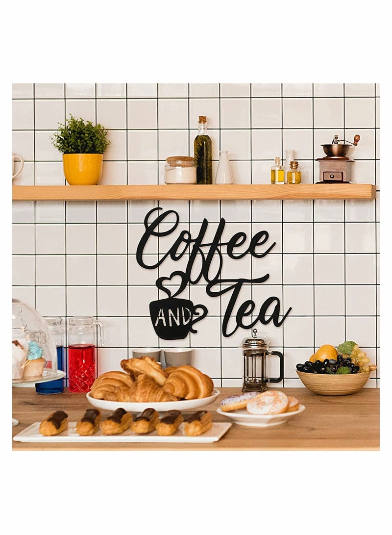 SYOSI علامة قهوة وبار شاي لتزيين المطبخ مع أكواب فن الجدار المعلق كوب أسود للمنزل أو المكتب الريفي 12x10.2 بوصة - Image 5