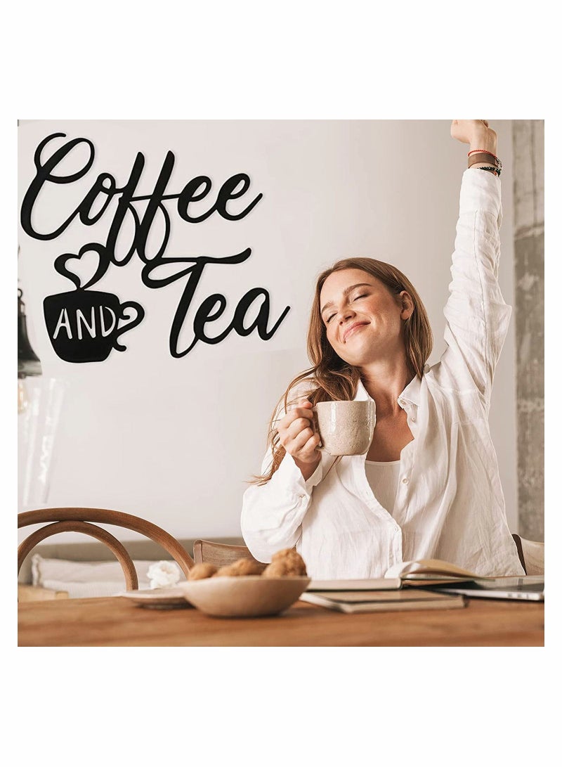 SYOSI علامة قهوة وبار شاي لتزيين المطبخ مع أكواب فن الجدار المعلق كوب أسود للمنزل أو المكتب الريفي 12x10.2 بوصة - Image 2