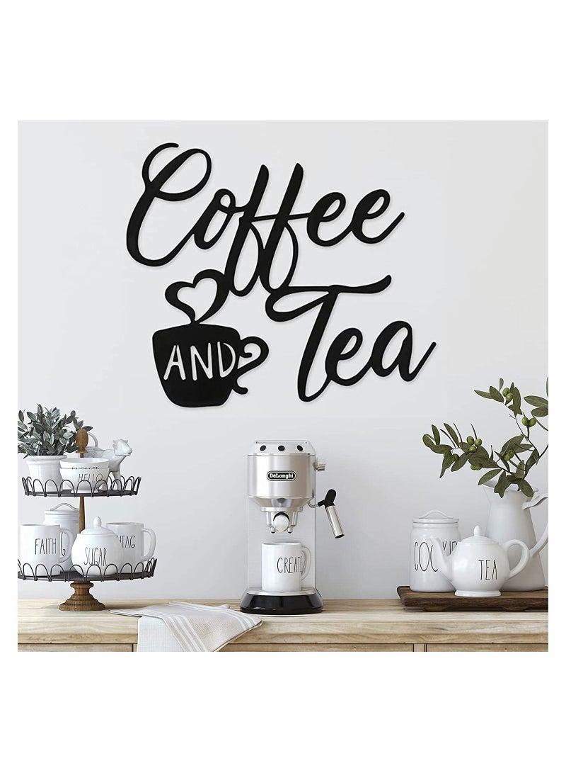 SYOSI علامة قهوة وبار شاي لتزيين المطبخ مع أكواب فن الجدار المعلق كوب أسود للمنزل أو المكتب الريفي 12x10.2 بوصة - Image 3