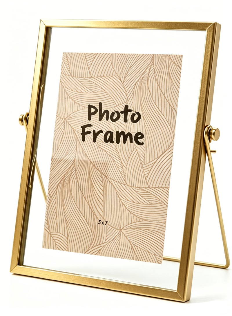 BUPY 22*17CM Picture Frames,Gold Photo Frame Decor with Plexiglas Cover High Definition Glass Desk Pictures Display - Image 1
