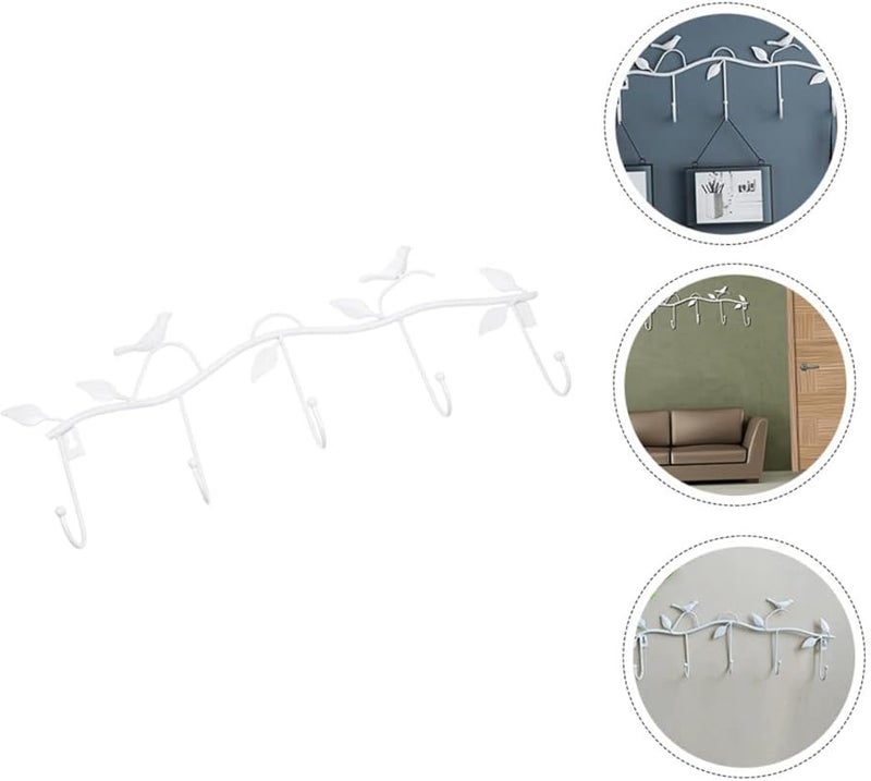 خطاف مفاتيح حائط من الحديد الأبيض بتصميم ورقة الشجر لتنظيم تخزين المنزل - Image 5