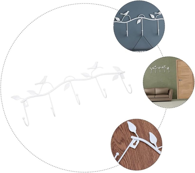 خطاف مفاتيح حائط من الحديد الأبيض بتصميم ورقة الشجر لتنظيم تخزين المنزل - Image 4