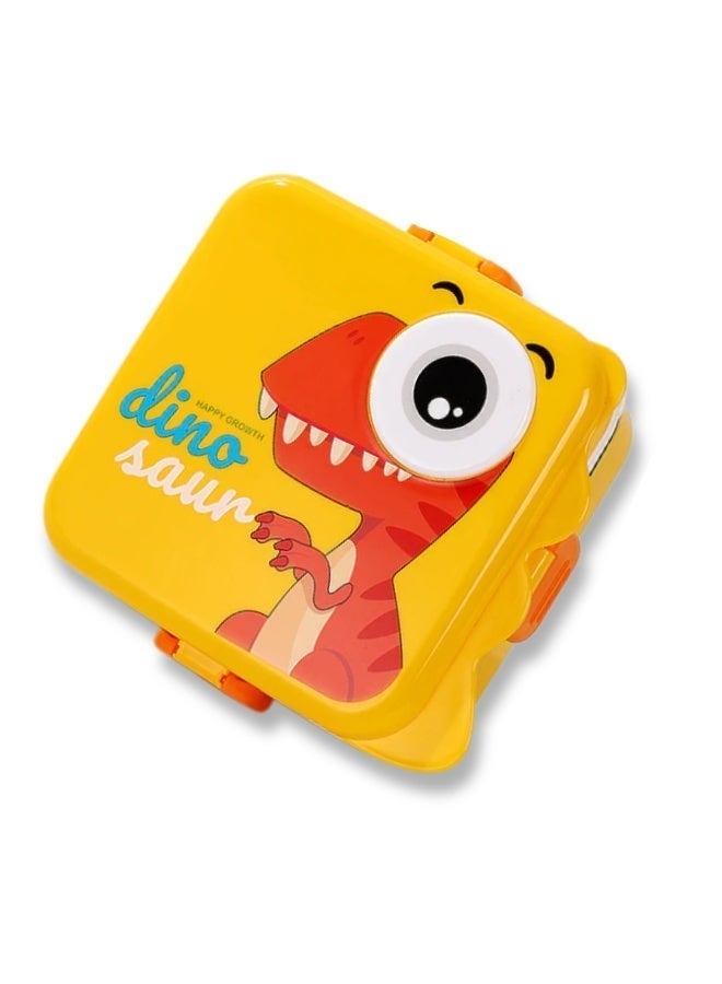 TAJ BAZAAR Dino Kids Lunch Box Stainless Steel Insulated – Double Decker Leakproof Bento Box with Spoon, Soup Bowl, Dishwasher Safe, for School or Travel– Ideal for Children (Dino Yellow Color) - Image 1