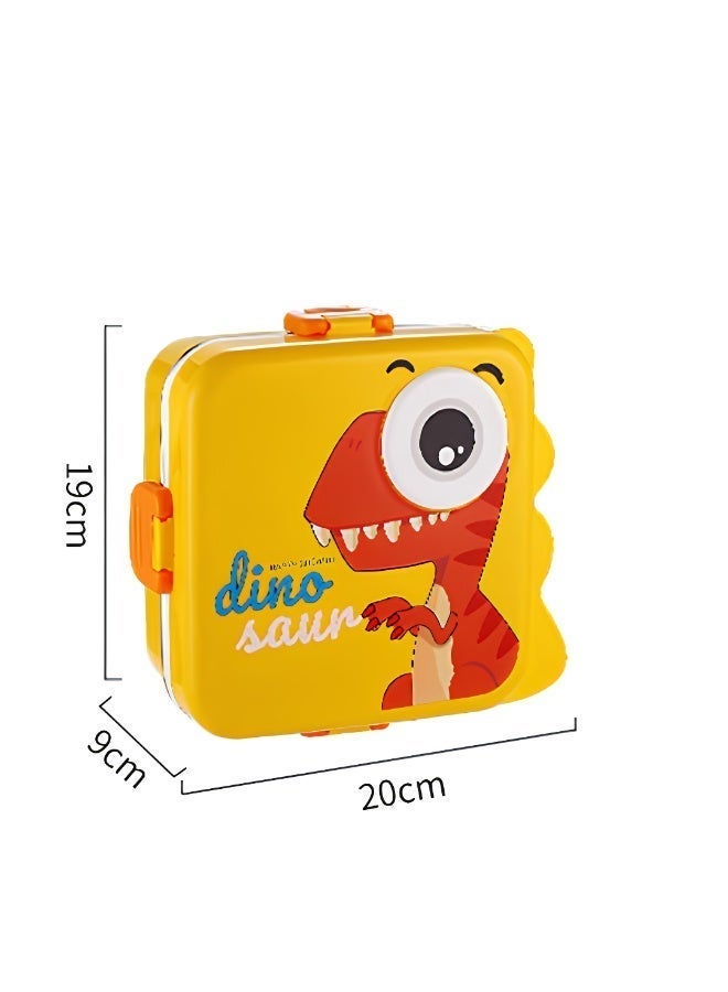 TAJ BAZAAR Dino Kids Lunch Box Stainless Steel Insulated – Double Decker Leakproof Bento Box with Spoon, Soup Bowl, Dishwasher Safe, for School or Travel– Ideal for Children (Dino Yellow Color) - Image 4