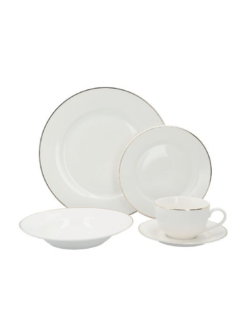 20-Piece Gold Rim Dinner Set White and Gold GOD2-BCN