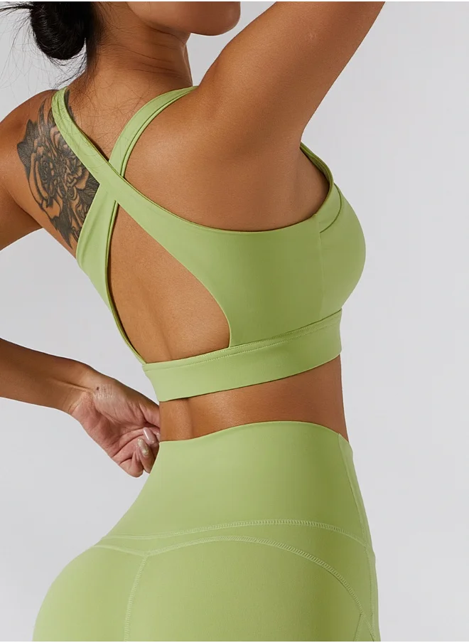كون.يوغا KAWN YOGA Womens X Back Sports Bra - Padded Low Impact Workout Yoga Bra with Removable Built in Bra