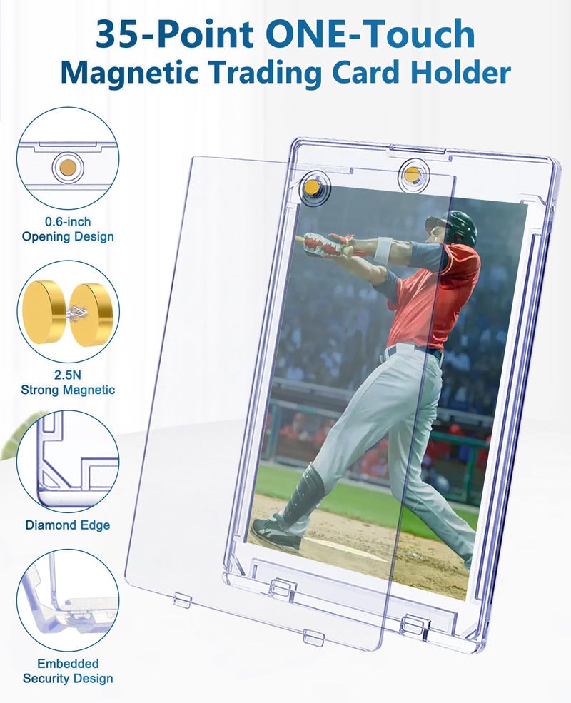 YZtree 100ct Magnetic Trading Card Holders: 35pt One Touch Card Holder, U-V Protection Hard Plastic Magnetic Cards Case for Sports Game, Football, Baseball Cards - Image 2